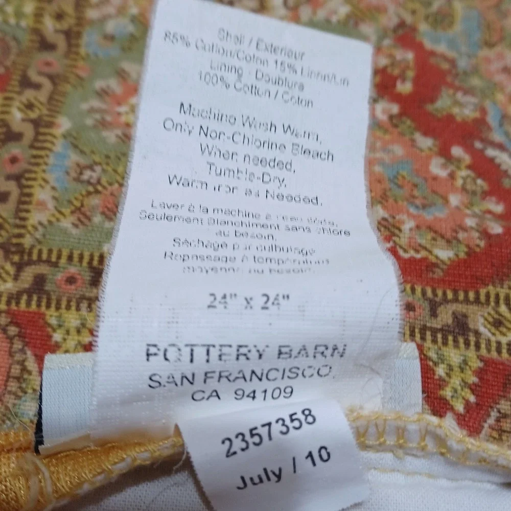Pottery Barn 24x24 Pillow Covers Set of 2 Yellow Paisley Cotton Linen Boho Chic